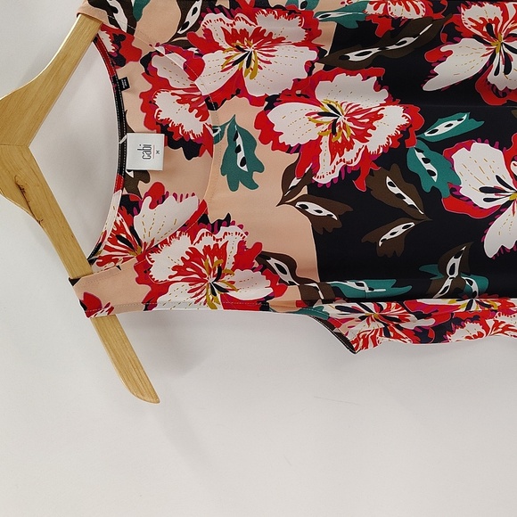 Cabi Hibiscus Blouse 5542 Black Multicolor Sleeveless Top Size Medium - Picture 2 of 7